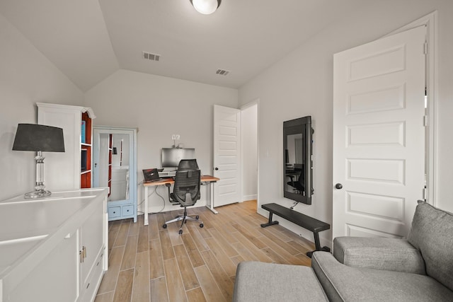 19002 Valentine Padlock Cir, Tomball, TX 77377 - office space with lofted ceiling, light wood-type flooring, and baseboards