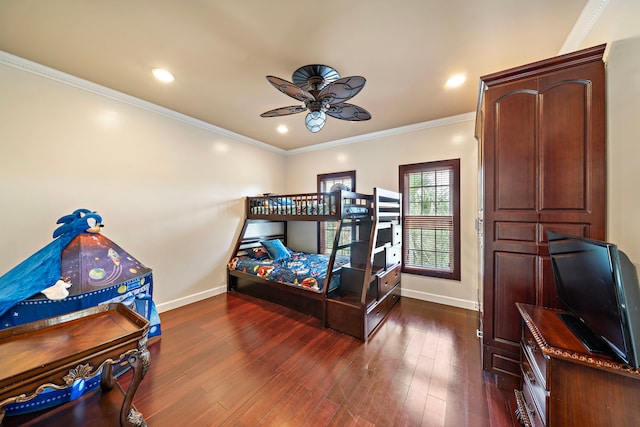 3818 Foolish Pleasure Ct, Richmond, TX 77406 - bedroom with baseboards, dark wood finished floors, ornamental molding, and recessed lighting