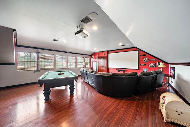 3818 Foolish Pleasure Ct, Richmond, TX 77406 - home theater with plenty of natural light, lofted ceiling, wood finished floors, baseboards, and ornamental molding