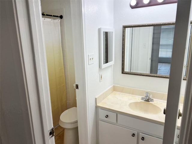 12550 Whittington Dr Unit 712, Houston, TX 77077 - bathroom with toilet, vanity, tile patterned floors, and a shower with shower curtain