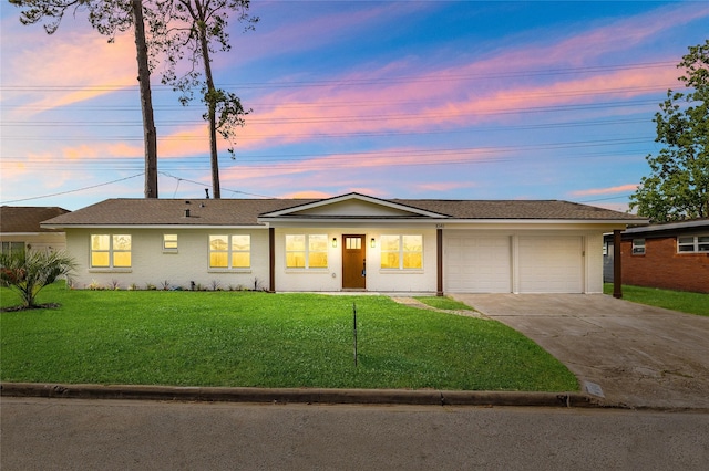1041 Gardendale Dr, Houston, TX 77018 - ranch-style house featuring a garage, driveway, a front yard, and roof with shingles