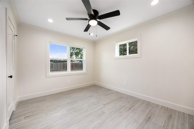1041 Gardendale Dr, Houston, TX 77018 - unfurnished room with plenty of natural light, crown molding, light wood finished floors, baseboards, and a ceiling fan