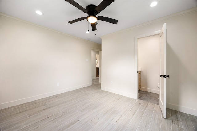 1041 Gardendale Dr, Houston, TX 77018 - unfurnished bedroom with crown molding, light wood-type flooring, baseboards, recessed lighting, and a ceiling fan