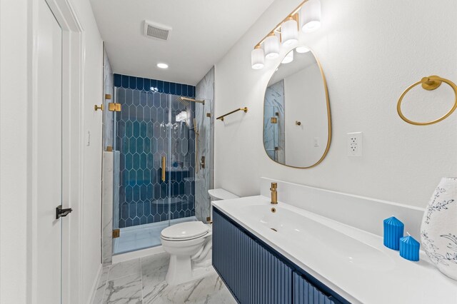 322 N Wilcrest Dr, Houston, TX 77079 - full bath with vanity, a stall shower, toilet, and marble finish flooring