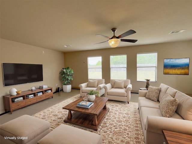 20516 Hawkins Manor Ln, Katy, TX 77449 - living area with ceiling fan and tile patterned flooring