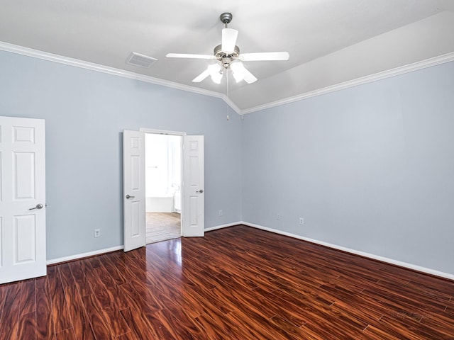25203 Auburn Terrace Dr, Spring, TX 77389 - spare room featuring crown molding, ceiling fan, wood finished floors, baseboards, and lofted ceiling