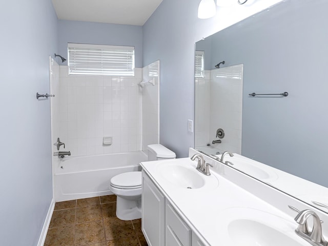 25203 Auburn Terrace Dr, Spring, TX 77389 - bathroom featuring toilet, bathtub / shower combination, double vanity, and tile patterned flooring