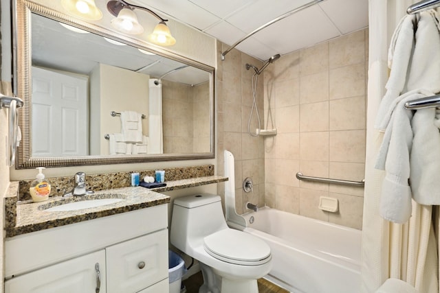 6102 Seawall Blvd Unit 260, Galveston, TX 77551 - bathroom featuring shower / tub combo, vanity, and toilet