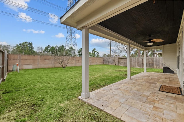 6907 Autumn Rain Ln, Spring, TX 77379 - view of yard with ceiling fan and a patio