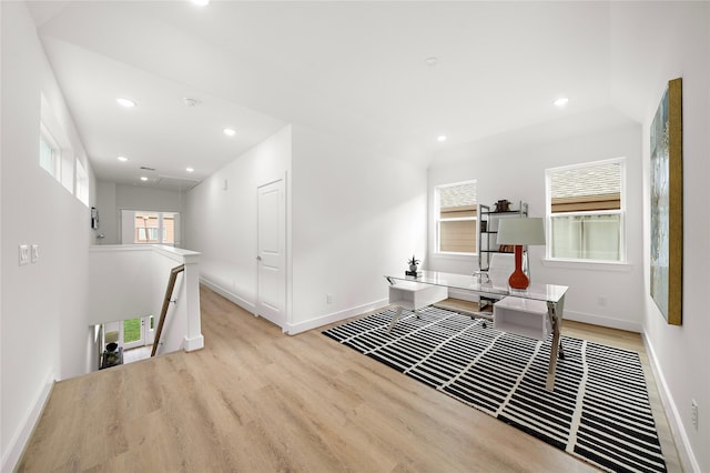 5238 Larkin St, Houston, TX 77007 - home office with wood finished floors, baseboards, healthy amount of natural light, recessed lighting, and attic access