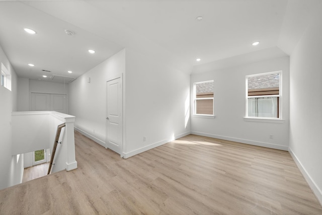 5238 Larkin St, Houston, TX 77007 - empty room with attic access, light wood finished floors, recessed lighting, and baseboards