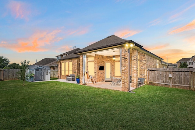 3266 Karleigh Way, Richmond, TX 77406 - rear view of property with a patio, brick siding, and a ceiling fan