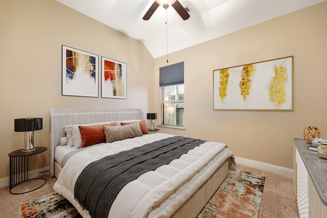 3266 Karleigh Way, Richmond, TX 77406 - carpeted bedroom featuring baseboards, vaulted ceiling, and a ceiling fan