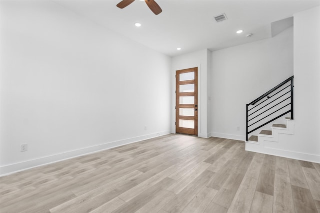2475 Carmel St A/B, Unit A/B Houston, TX 77091 - entrance foyer with a ceiling fan, stairs, light wood-type flooring, recessed lighting, and baseboards