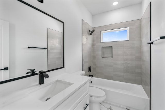 2475 Carmel St A/B, Unit A/B Houston, TX 77091 - full bathroom with toilet, bathing tub / shower combination, vanity, marble finish flooring, and recessed lighting