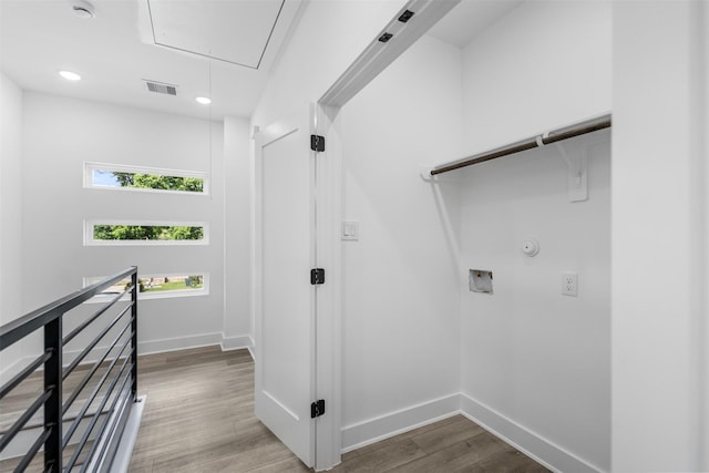 2475 Carmel St A/B, Unit A/B Houston, TX 77091 - washroom featuring attic access, wood finished floors, washer hookup, baseboards, and recessed lighting