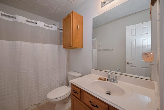 18019 Iris Edge Way, Cypress, TX 77429 - bathroom with toilet, vanity, tile patterned flooring, and a textured ceiling