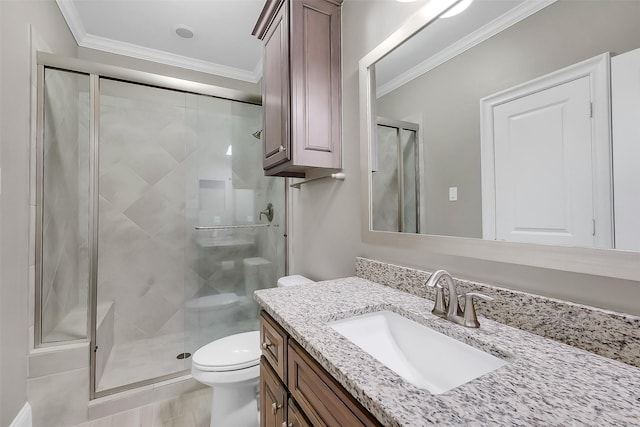 1518 Hillendahl Blvd, Houston, TX 77055 - bathroom featuring ornamental molding, vanity, and a shower stall