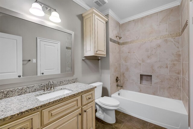 1518 Hillendahl Blvd, Houston, TX 77055 - bathroom with vanity, shower / bathtub combination, and crown molding