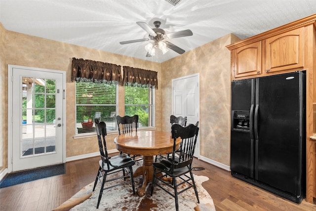 3602 Blue Lake Dr, Spring, TX 77388 - dining room featuring baseboards, dark wood-type flooring, and ceiling fan