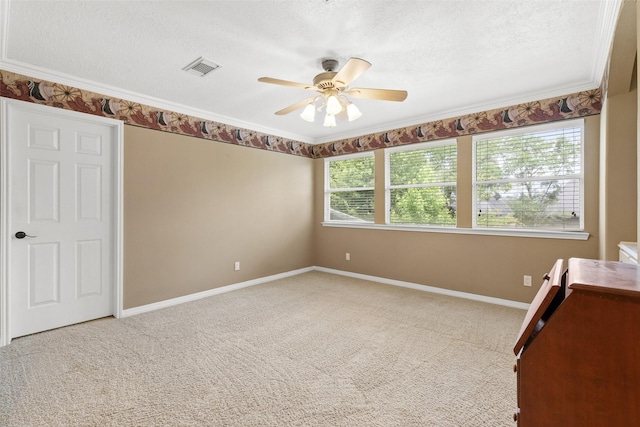 3602 Blue Lake Dr, Spring, TX 77388 - unfurnished bedroom featuring baseboards, carpet floors, a textured ceiling, ornamental molding, and a ceiling fan