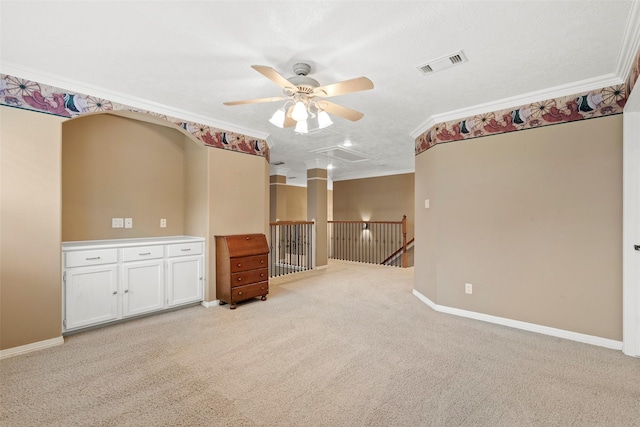 3602 Blue Lake Dr, Spring, TX 77388 - unfurnished room with crown molding, light carpet, a ceiling fan, and baseboards
