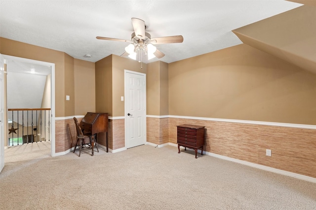 3602 Blue Lake Dr, Spring, TX 77388 - home office with a ceiling fan, carpet floors, and baseboards