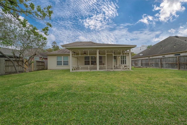 16715 Red Falls Cir, Houston, TX 77095 - back of property featuring a ceiling fan, a patio area, and a sunroom