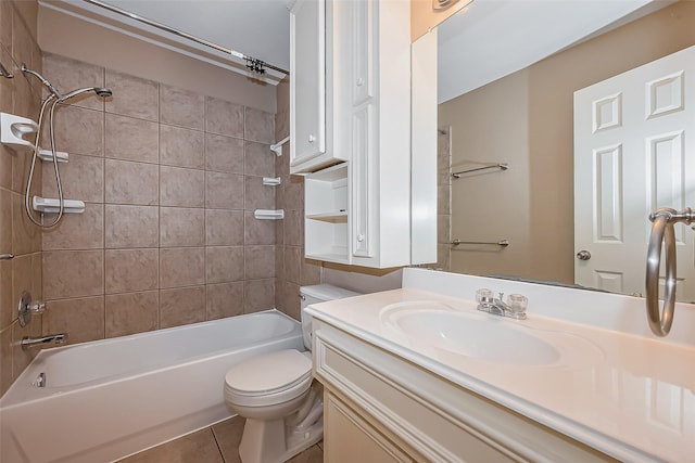 16715 Red Falls Cir, Houston, TX 77095 - bathroom with vanity, toilet, bathtub / shower combination, and tile patterned floors