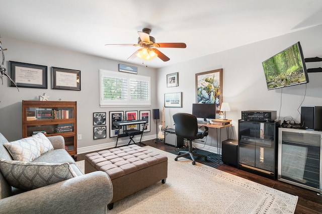 15726 Steamboat Ln, Houston, TX 77079 - office area with ceiling fan, wood finished floors, and baseboards