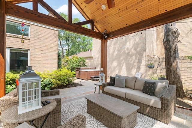 15726 Steamboat Ln, Houston, TX 77079 - view of patio / terrace with a hot tub, a gazebo, and outdoor lounge area