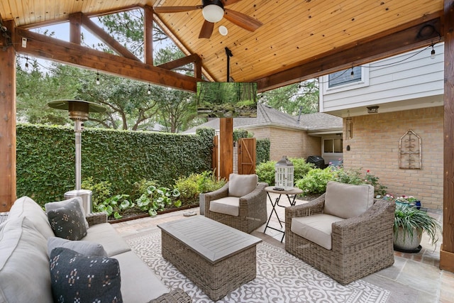 15726 Steamboat Ln, Houston, TX 77079 - view of patio featuring a gazebo, outdoor lounge area, and a ceiling fan