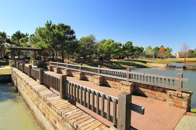 21511 Blue Porterweed Trl, Cypress, TX 77433 - dock with a water view and a pergola