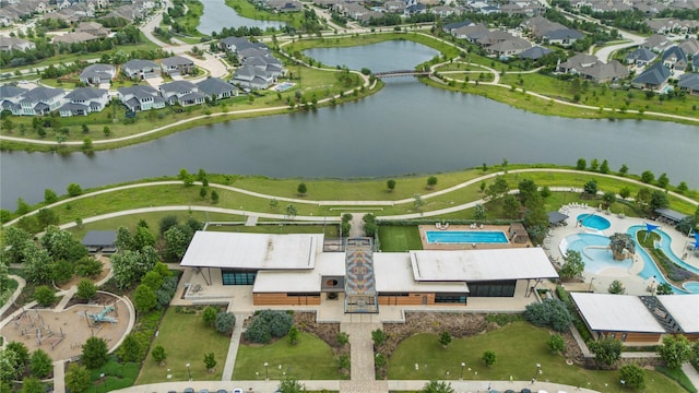 21511 Blue Porterweed Trl, Cypress, TX 77433 - aerial overview of property's location with a large body of water, nearby suburban area, and a pool area