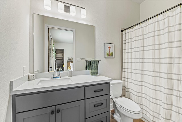 21511 Blue Porterweed Trl, Cypress, TX 77433 - full bath featuring a textured wall, toilet, and vanity