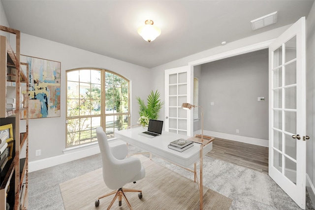 30702 Barred Owl Way, Brookshire, TX 77423 - office with french doors, baseboards, and wood finished floors