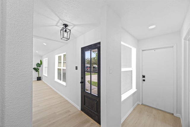 16631 Quiet Quail Dr, Missouri City, TX 77489 - entrance foyer with wood finished floors, baseboards, recessed lighting, vaulted ceiling, and a textured wall