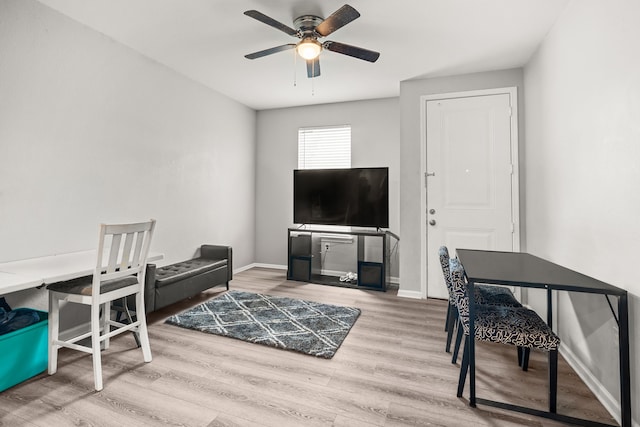8534 Woodlyn Rd, Houston, TX 77028 - living room with wood finished floors and a ceiling fan