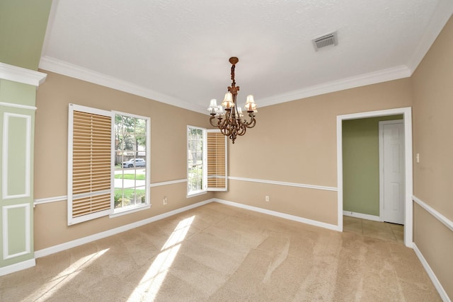 22127 Glen Arden Ln, Katy, TX 77450 - unfurnished room featuring a chandelier, light carpet, ornamental molding, and baseboards