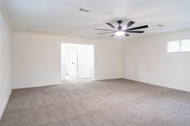 17426 Pinewood Forest Dr, Spring, TX 77379 - unfurnished room with attic access, carpet floors, ornamental molding, ceiling fan, and baseboards