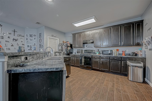2827 Silver Charm, Houston, TX 77014 - kitchen with black appliances, a sink, light wood-type flooring, and under cabinet range hood