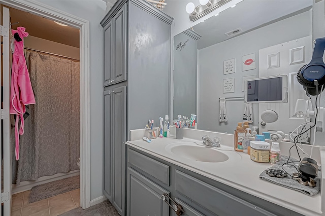 2827 Silver Charm, Houston, TX 77014 - bathroom with vanity, tile patterned floors, and a shower with curtain