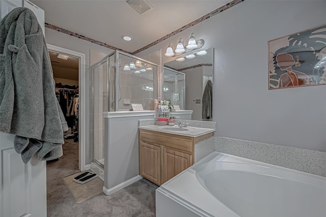 2827 Silver Charm, Houston, TX 77014 - full bathroom with a stall shower, vanity, a bath, and a spacious closet