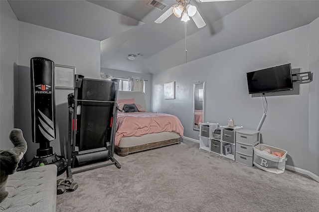 2827 Silver Charm, Houston, TX 77014 - bedroom featuring carpet, lofted ceiling, a ceiling fan, and baseboards