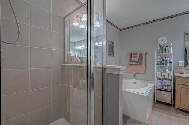 2827 Silver Charm, Houston, TX 77014 - bathroom with a stall shower, vanity, and a garden tub