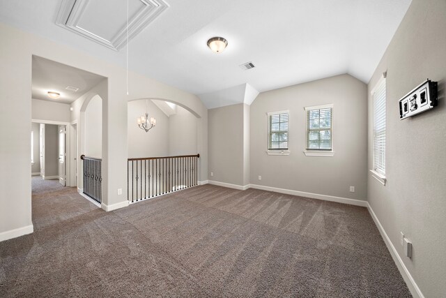 4021 Windsor Chase Dr, Spring, TX 77386 - empty room with carpet, lofted ceiling, attic access, and baseboards