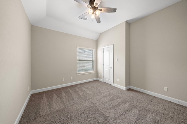 4021 Windsor Chase Dr, Spring, TX 77386 - spare room featuring a ceiling fan, carpet floors, vaulted ceiling, and baseboards