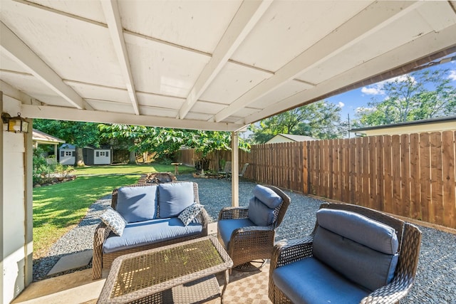 3431 Bristlecone Trl, Spring, TX 77380 - view of patio / terrace with an outdoor hangout area and an outbuilding