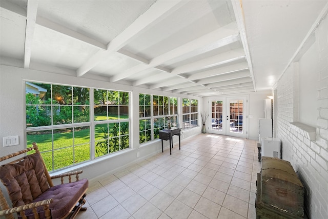 3431 Bristlecone Trl, Spring, TX 77380 - sunroom / solarium featuring french doors and beamed ceiling