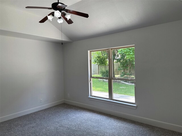 16019 Rustlers Trail Ln, Cypress, TX 77429 - carpeted spare room featuring baseboards, ceiling fan, and vaulted ceiling